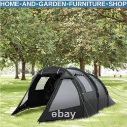Tente de camping tunnel 3-4 personnes avec 2 chambres, fenêtres et sac de transport pour randonnée et pêche