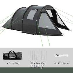 Tente de camping tunnel 3-4 personnes avec 2 chambres, fenêtres et sac de transport pour randonnée et pêche