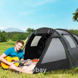 Tente de camping tunnel 3-4 personnes avec 2 chambres, fenêtres et sac de transport pour randonnée et pêche