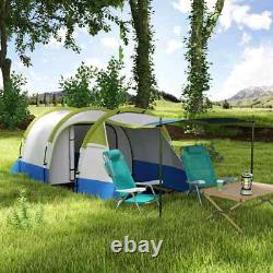 Tente de camping tunnel 3 personnes avec abri et accessoires, imperméable, verte