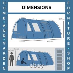 Tente de camping tunnel 5-6 personnes avec 2 chambres, sol intégré, 2 portes et sac de transport