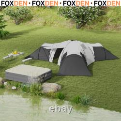 Tente de camping tunnel 9 personnes triangulaire résistante à l'eau avec accessoires gris