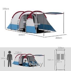 Tente de camping tunnel Outsunny 2-3 personnes avec chambre et salon, rouge