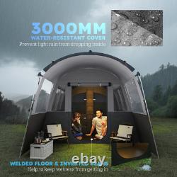 Tente de camping tunnel avec 4 grandes fenêtres, gris foncé, pour 8 personnes