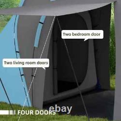 Tente de camping tunnel de 2000 mm de large avec 2 chambres et espace de vie étanche