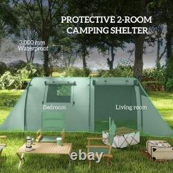 Tente de camping tunnel imperméable 3000 mm pour 3-4 personnes, grande famille, avec 2 chambres