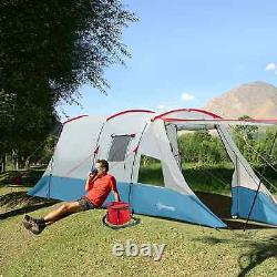 Tente de camping tunnel spacieuse pour 3 personnes, chambre de randonnée, abri de pêche portable avec sac bleu