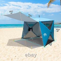 Tente de plage pare-soleil pop-up, taille familiale pour 3-4 personnes, portable pour les sorties en bord de mer