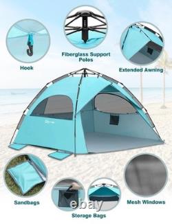 Tente de plage pop-up Glymnis grande pour 4 à 6 personnes, montage instantané automatique pour la plage