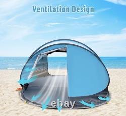 Tente de plage pop-up Night Cat grande avec pare-soleil pour 3 à 4 personnes, pique-nique et sport