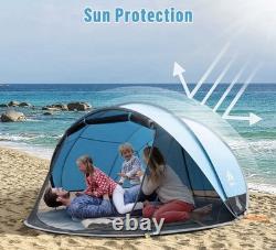 Tente de plage pop-up Night Cat grande avec pare-soleil pour 3 à 4 personnes, pique-nique et sport