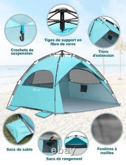 Tente de plage pop-up grande pour 4 à 6 personnes, tente de plage automatique instantanée pop-up U