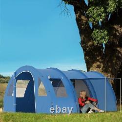 Tente familiale de camping 5-6 personnes 2 chambres 2 portes abri sol sac de transport bleu