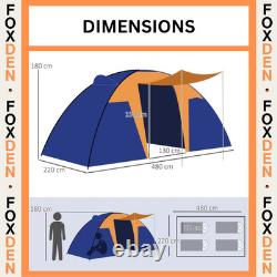 Tente familiale tunnel 6 personnes avec abri imperméable et toile de sol intégrée FOXDEN Tente familiale tunnel 6 personnes avec abri imperméable et toile de sol intégrée FOXDEN