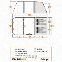 Tente familiale tunnel Vango Savannah 400 avec poteaux pour 4 personnes + toile de sol