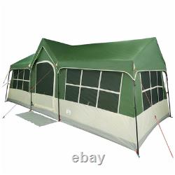 Tente familiale verte 12 personnes en polyester, armature en acier, imperméable, 622x295x238, pliable