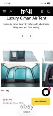 Tente gonflable Luxton pour 6 personnes, colonne d’eau 5000 mm, espace de vie, chambre, auvent, pompe et sac