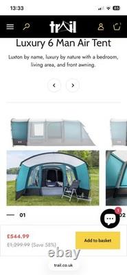 Tente gonflable Luxton pour 6 personnes, colonne d’eau 5000 mm, espace de vie, chambre, auvent, pompe et sac