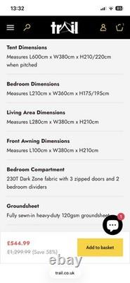 Tente gonflable Luxton pour 6 personnes, colonne d’eau 5000 mm, espace de vie, chambre, auvent, pompe et sac