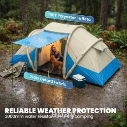 Tente gonflable Outsunny avec pompe à air, design tunnel pour 4 personnes, bleu ciel