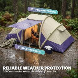 Tente gonflable de camping Outsunny à monter par soufflage, design tunnel pour 4 personnes, violette