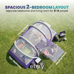 Tente gonflable de camping Outsunny à monter par soufflage, design tunnel pour 4 personnes, violette