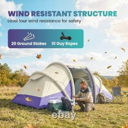 Tente gonflable de camping Outsunny à monter par soufflage, design tunnel pour 4 personnes, violette