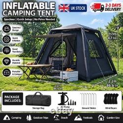 Tente gonflable de camping familiale 2,2 m x 2,2 m à montage rapide avec pompe