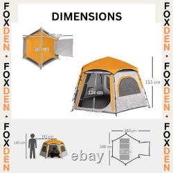 Tente pop-up 4 personnes imperméable légère avec fenêtres en maille et ventilation grise FOXDEN