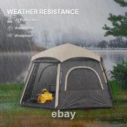 Tente pop-up 4 personnes imperméable légère avec fenêtres en mesh ventilées grise FOXDEN