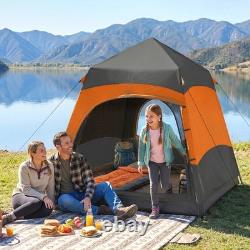 Tente pop-up 6 personnes, dôme de camping, double-toit, installation instantanée, imperméable, orange