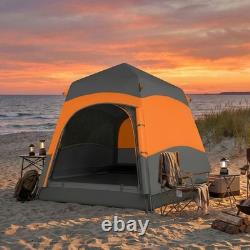 Tente pop-up 6 personnes, dôme de camping, double-toit, installation instantanée, imperméable, orange