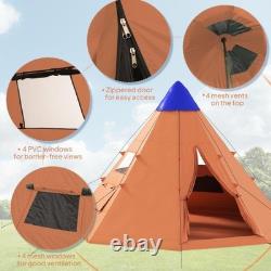 Tente tipi Pinggo 6 places grande ventilation 8 fenêtres camping famille festival