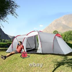 Tente tunnel 4-6 personnes, tente de camping avec 2 chambres, espace de vie et porche