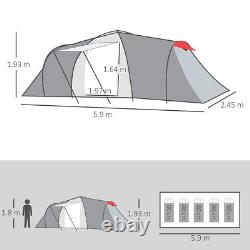 Tente tunnel 4-6 personnes, tente de camping avec 2 chambres, espace de vie et porche