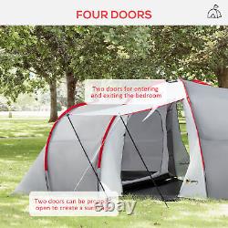 Tente tunnel 4-6 personnes, tente de camping avec 2 chambres, espace de vie et porche