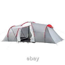 Tente tunnel 4-6 personnes, tente de camping avec 2 chambres, espace de vie et porche