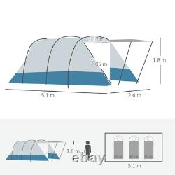 Tente tunnel 6-8 personnes, tente de camping à deux chambres avec sac de transport, bleue