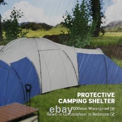 Tente tunnel 6-9 personnes avec chambres et salon, accessoires inclus, bleue