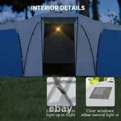 Tente tunnel 6-9 personnes avec chambres et salon, accessoires inclus, bleue