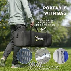 Tente tunnel 6-9 personnes avec chambres et salon, accessoires inclus, bleue