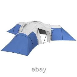 Tente tunnel 6-9 personnes avec chambres et salon, accessoires inclus, bleue