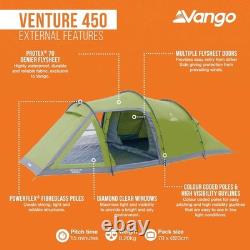 Tente tunnel Vango Venture 450 pour 4 personnes, chambre, grand auvent, ventilée, imperméable