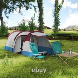 Tente tunnel de camping pour 2 personnes avec chambre, séjour et auvent, rouge