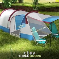 Tente tunnel de camping pour 2 personnes avec chambre, séjour et auvent, rouge