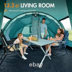 Tente tunnel de luxe pour 6 personnes grande famille avec espace de vie 2 chambres verte