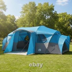 Tente tunnel familiale 10 personnes imperméable pour camping, abri extérieur bleu grand format