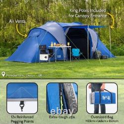 Tente tunnel familiale de camping 6 personnes avec espace de vie et chambres occultantes, imperméabilité 3 000 mm