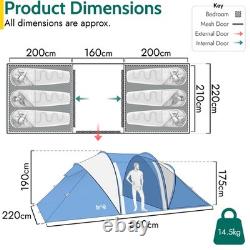 Tente tunnel familiale de camping 6 personnes avec espace de vie et chambres occultantes, imperméabilité 3 000 mm
