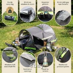 Tente tunnel familiale durable pour 6/12 personnes, imperméable et avec un espace de vie spacieux
